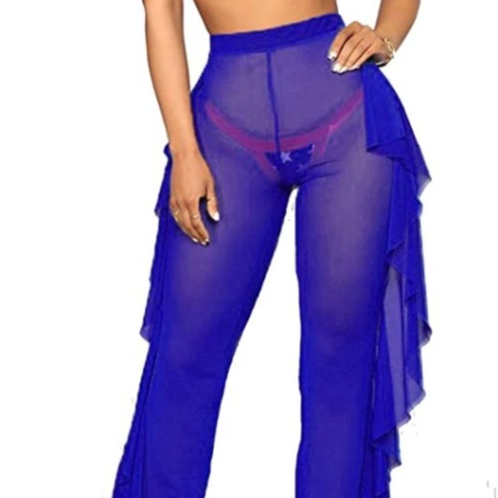 Women's Blue Swimsuit Bikini Bottom Cover Up Pants